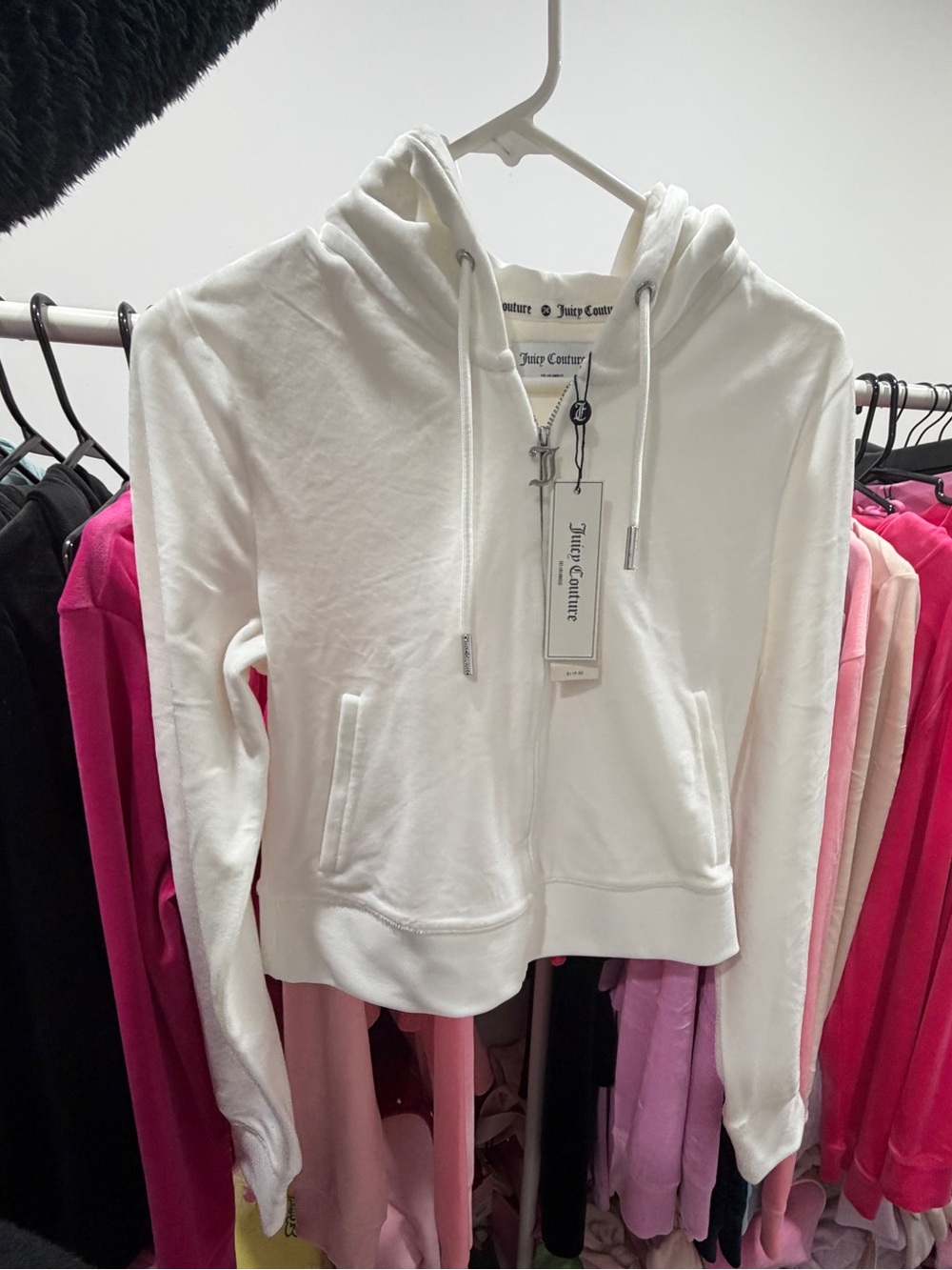 Juicy Couture Cream Full-Zip Hoodie with Script Charm